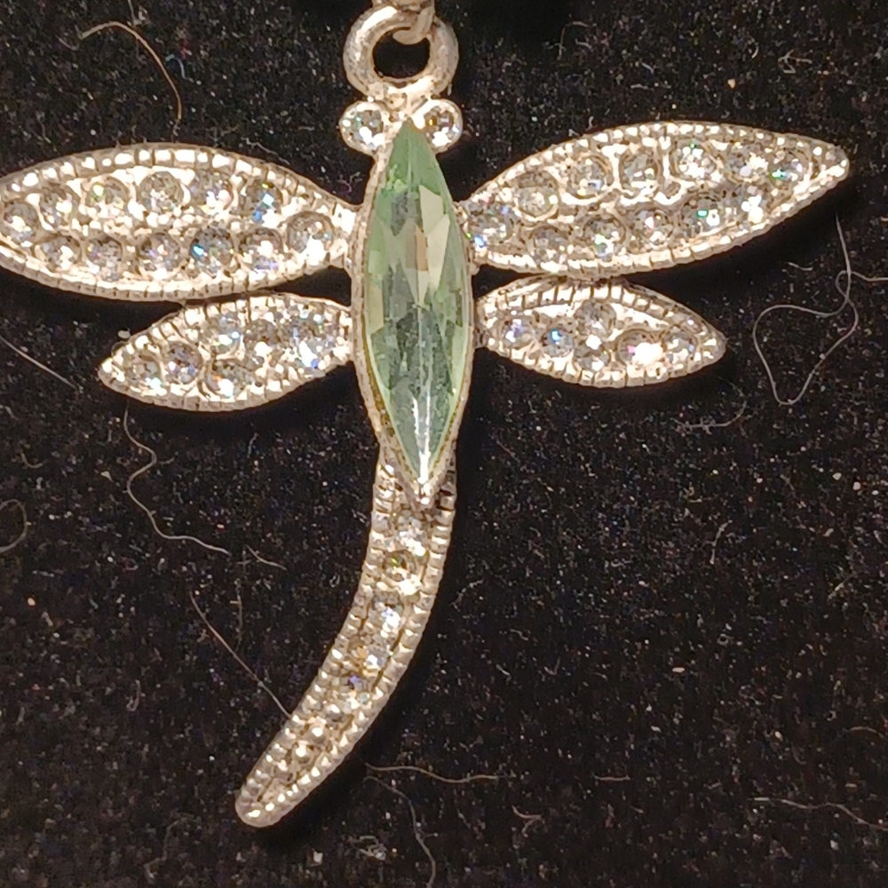 Dragonfly Pendant and Necklace With Marquise Shape and Small Round Beads